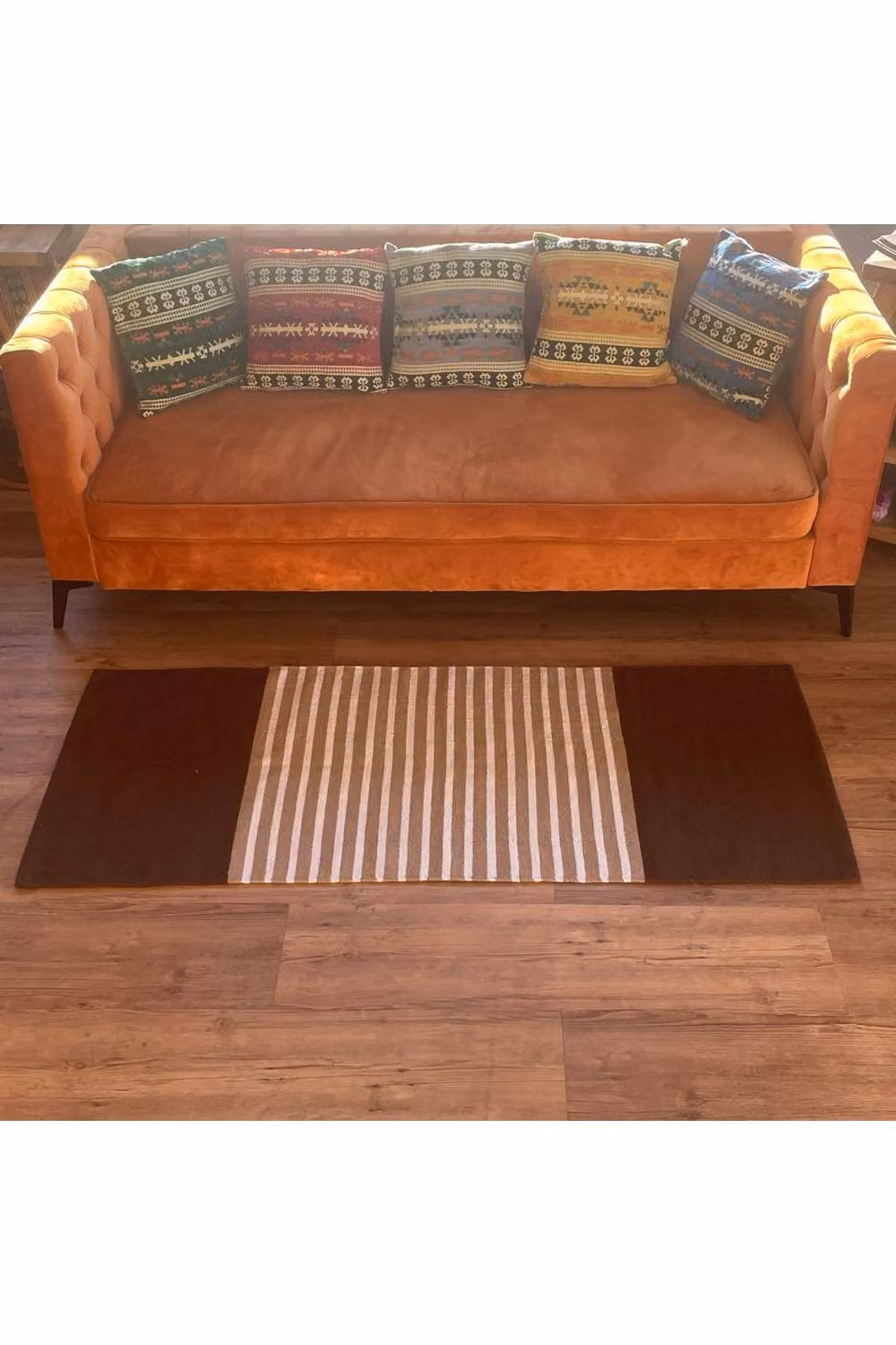 KDMD Woven Indian Cotton Striped Rug in Brown and Beige, W/D/H: 70 x 170 cm – 3