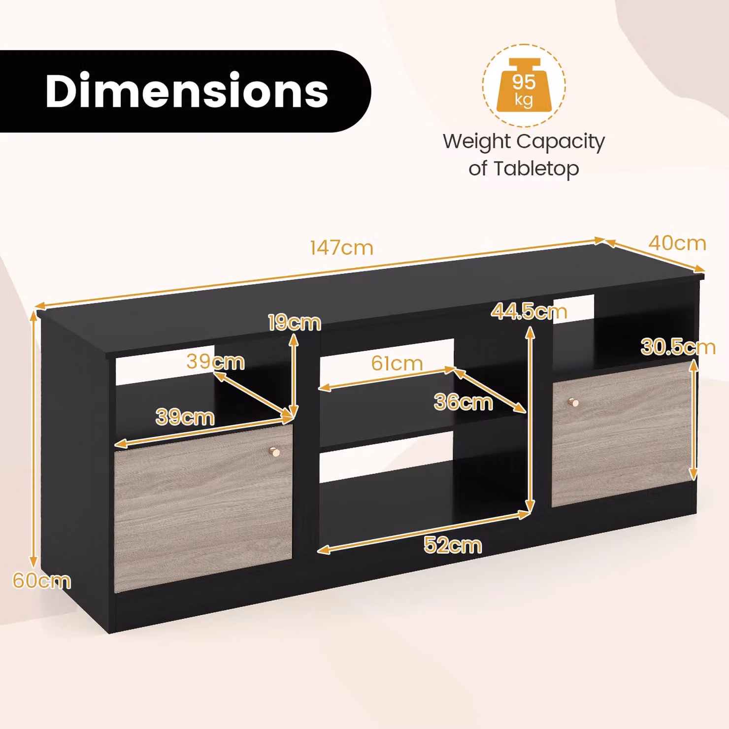 Costway Modern Black Entertainment Centre TV Stand with LED Lights for up to 65 inch TVs – 4