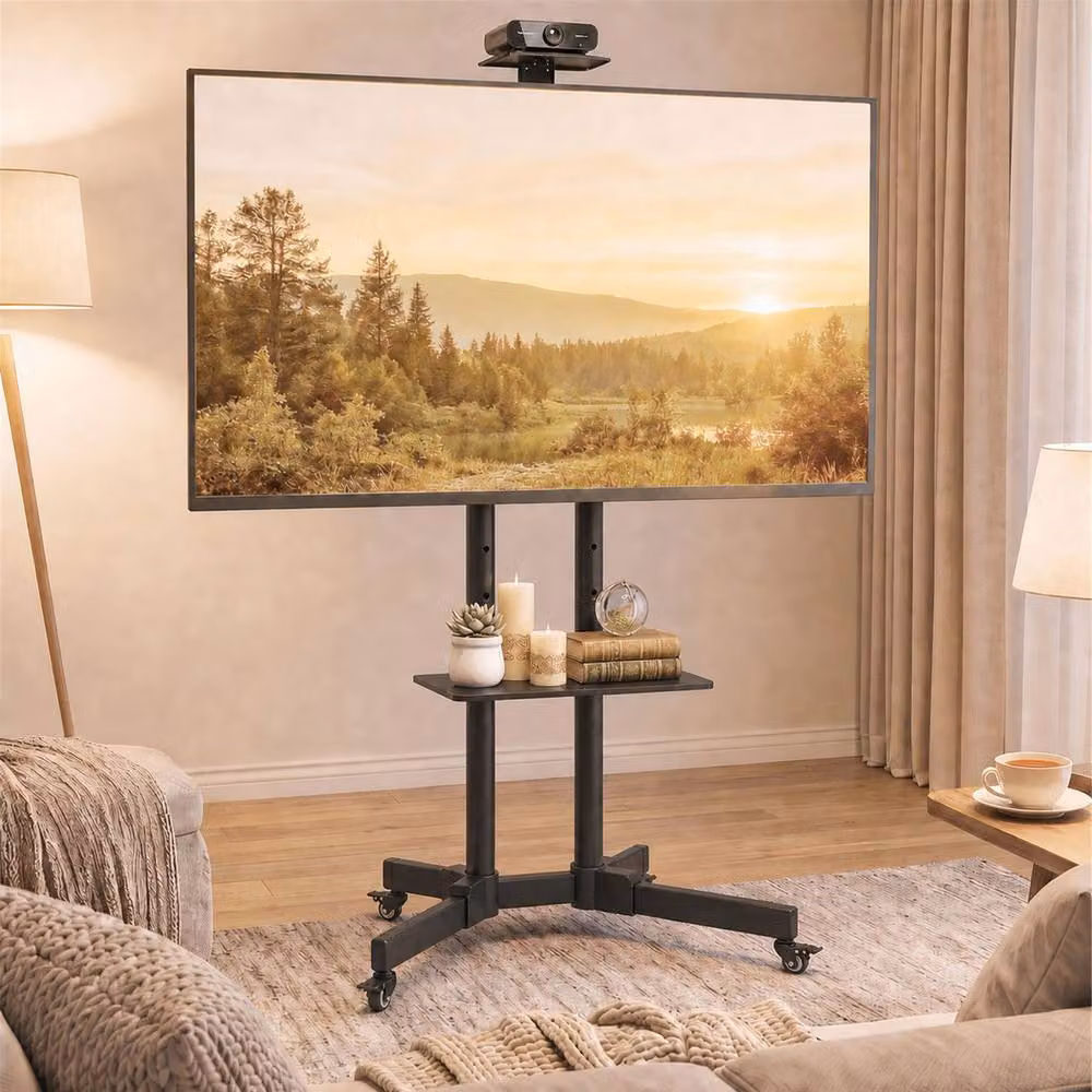 HOMCOM Mobile TV Stand on Wheels for 32-75 Inch Screens, Height Adjustable, Black – 2