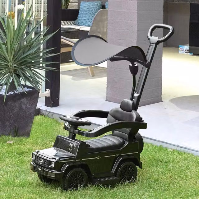 HOMCOM Mercedes Licensed Kids Ride On Push Car with Canopy and Light and Sound Effects, Black