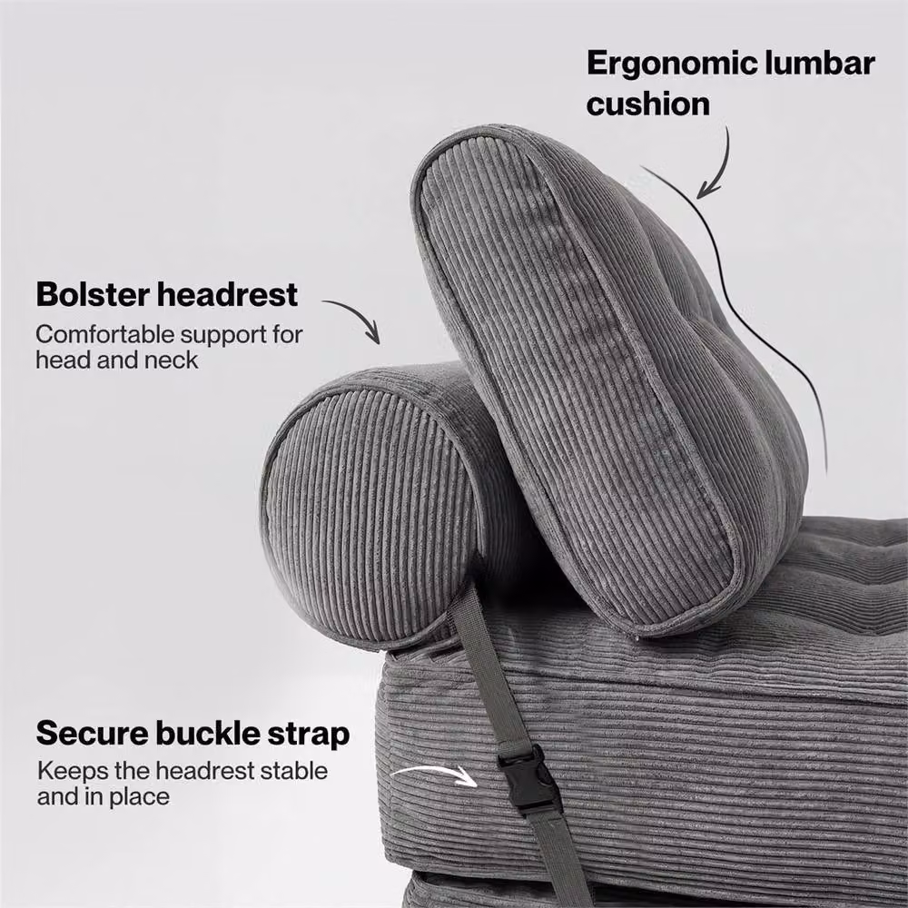 Nordara Levede 3-in-1 Convertible Sofa Bed in Grey with Adjustable Headrest and Foam Upholstery – 3