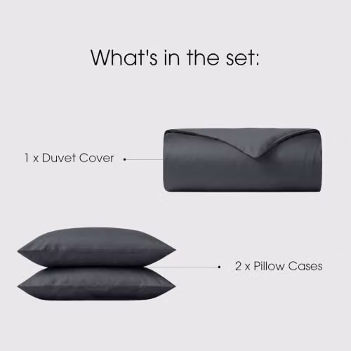Bedable 460 Thread Count 100% Cotton Sateen Duvet Cover Set in Grey, 200 x 200 cm – 2