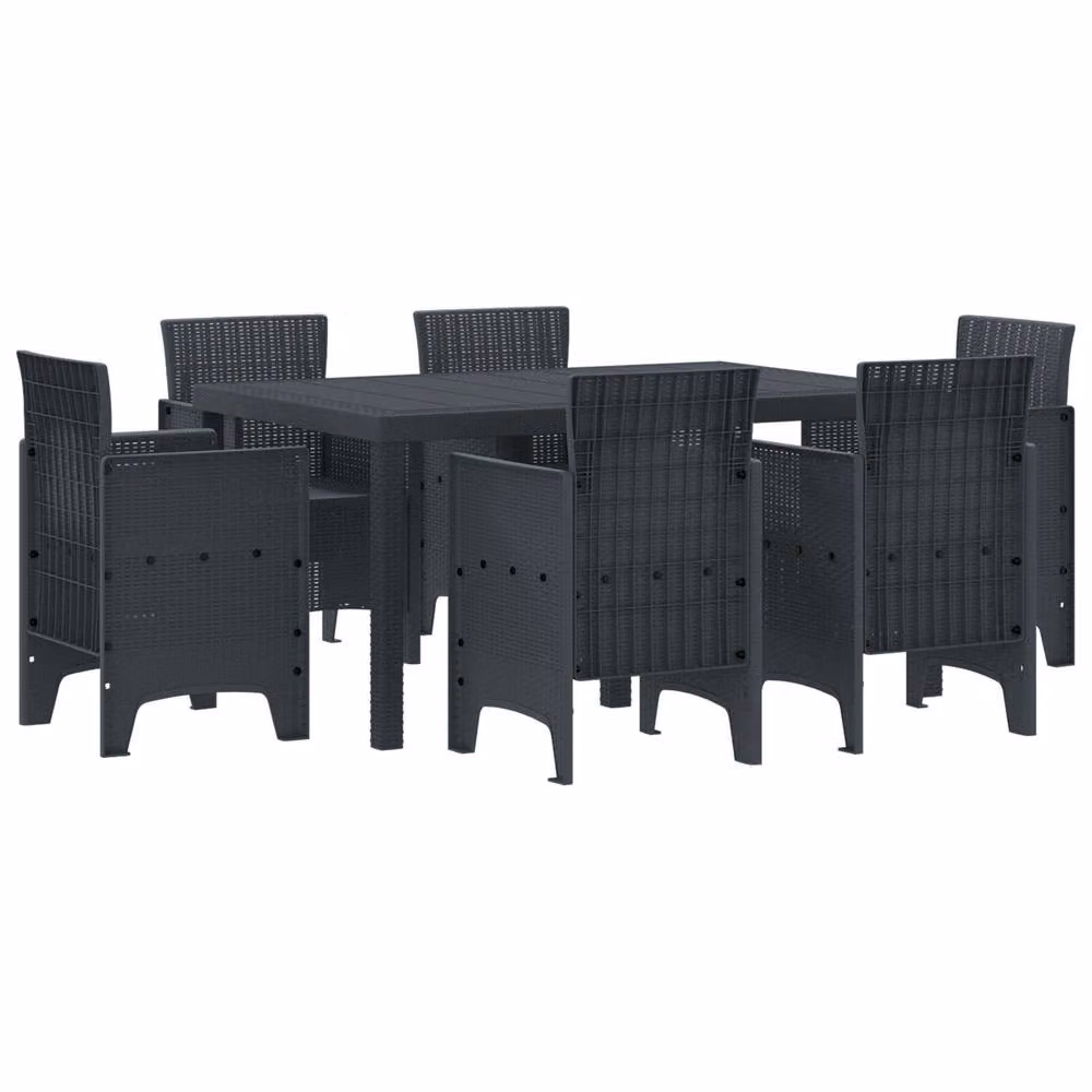 Berkfield Home 7 Piece Modern Anthracite Poly Rattan Garden Dining Set in Grey – 2