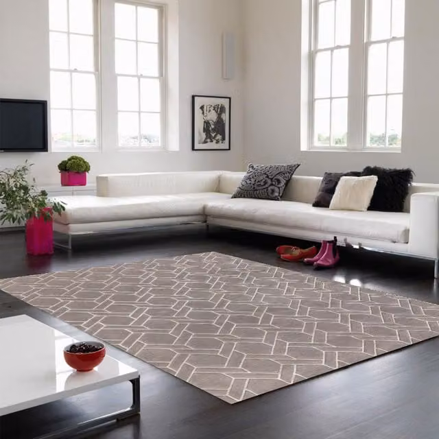 The Rug Shop UK Silver Handmade Geometric Checked Wool and Viscose Rug, W: 120 cm, L: 170 cm