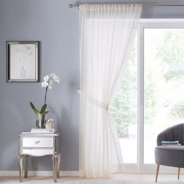 Terrys Cream Plain Transparent Polyester Fabric Panel Rod Pocket Voile Curtain