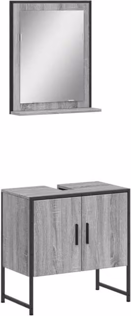 Berkfield Home 2 Piece Modern Grey Bathroom Cabinet Set with Mirror Cabinet and Vanity Unit