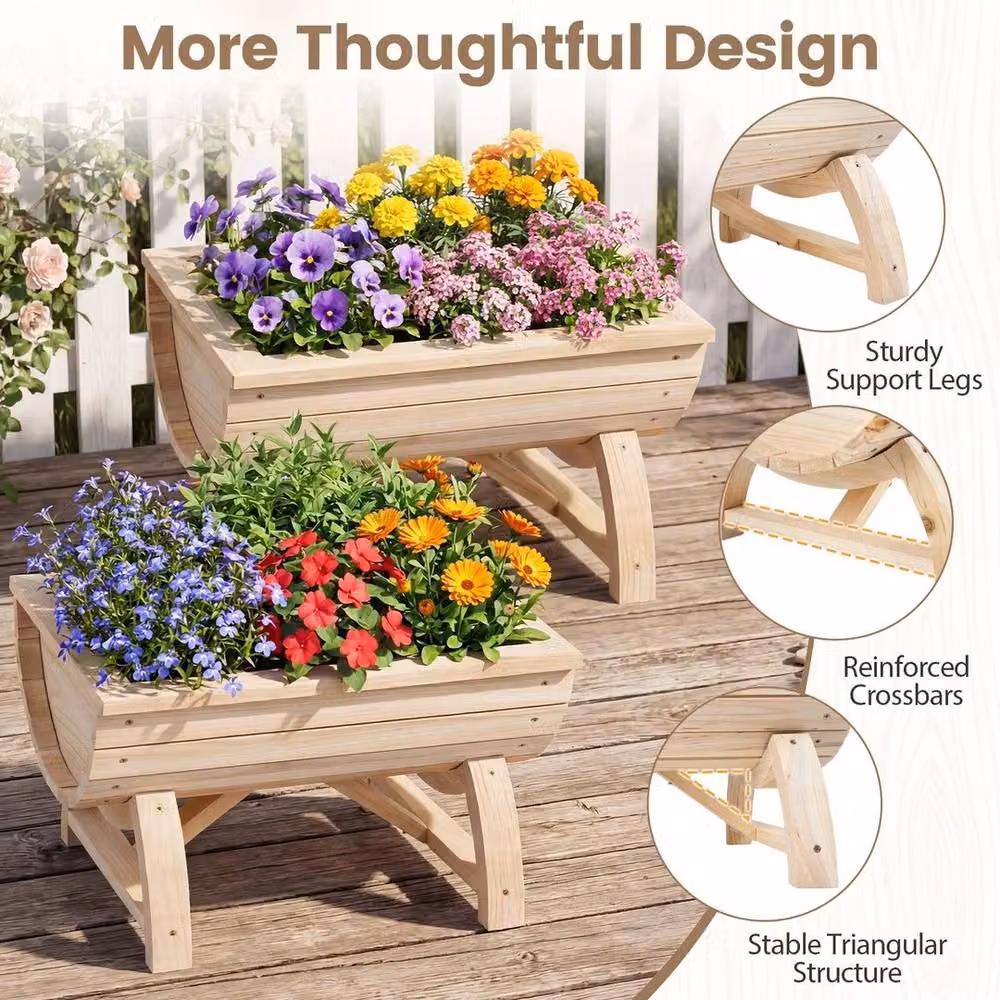 KORVIXA Heavy-Duty Wooden Elevated Planter Box in Beige, W/D/H: 39.0 x 32.5 x 24.0 cm – 5