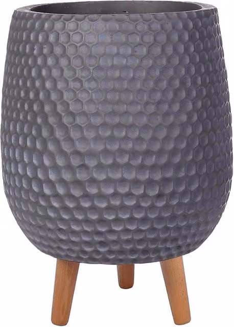 IDEALIST Mid-Century Round Indoor Planter on Legs in Dark Grey, 19l