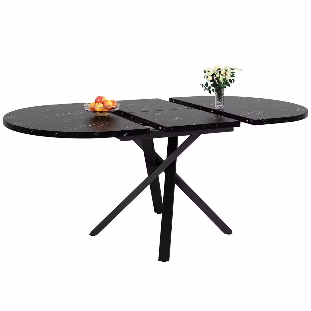 ModernLuxe Extendable Oval Dining Table with X-shaped Metal Frame in Black – 2