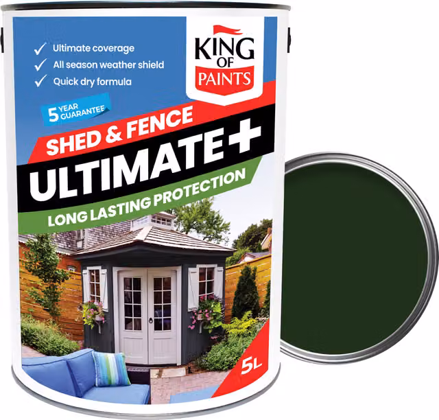 King of Paints UltimatePlus Weatherproof Wood Fence Paint, Forest Green, 5 l