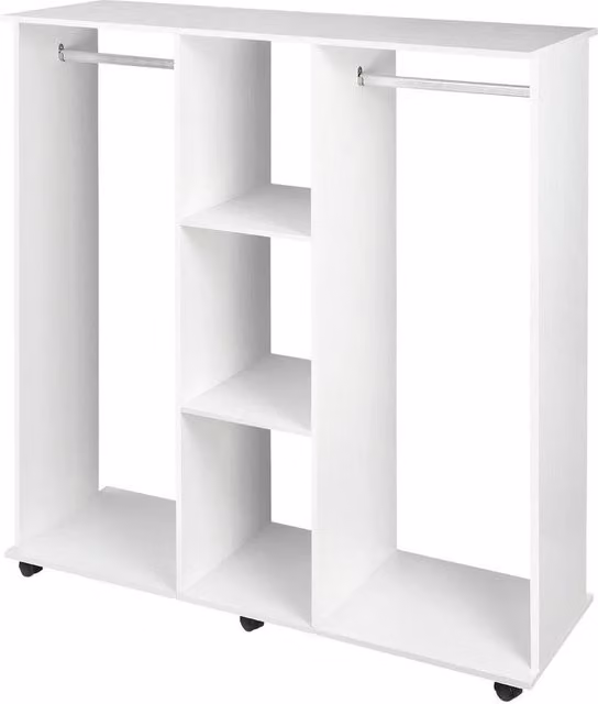 FORGEVIO Mobile Double Open Wardrobe in White with Internal Shelves and Hanging Rod, W/D/H: 120 x 40 x 128 cm – 1