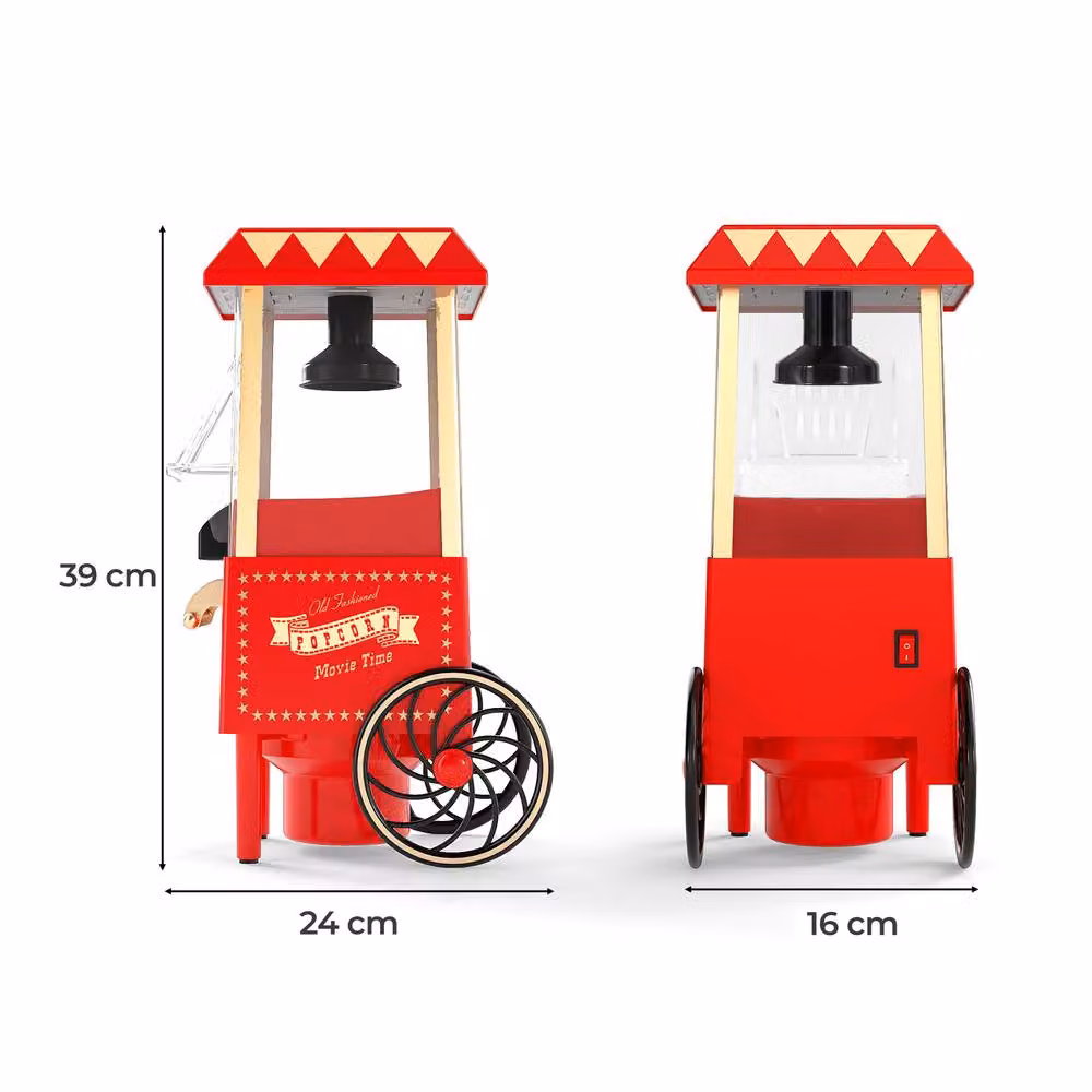 Costway 1200W Hot Air Popcorn Maker Cart with 12 Cups, Red – 2
