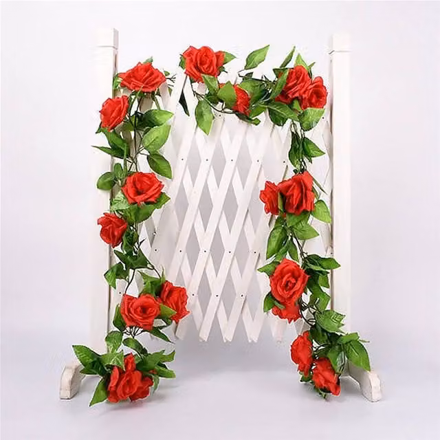 YnysTec Red Artificial Rose Vine Hanging Garland with 45 Flowers for Wedding Decor, Length: 2.5 m