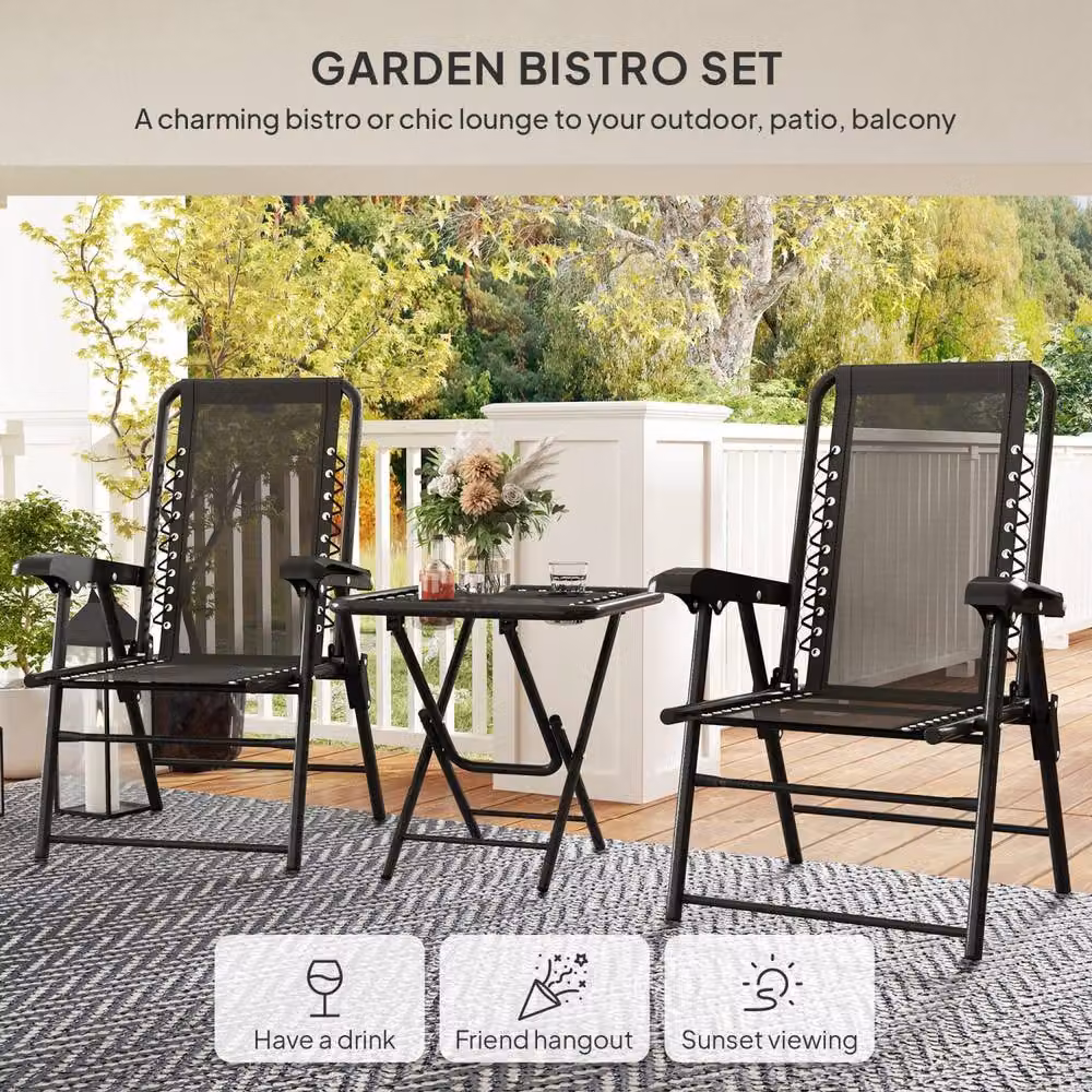 Wyld Haus Lacotte 3 Piece Black Folding Bistro Set with 2 Chairs and Coffee Table – 4