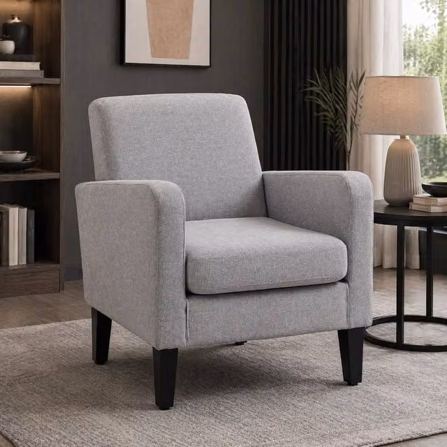 STILVORA Grey Fabric Armchair with Solid Rubberwood Frame
