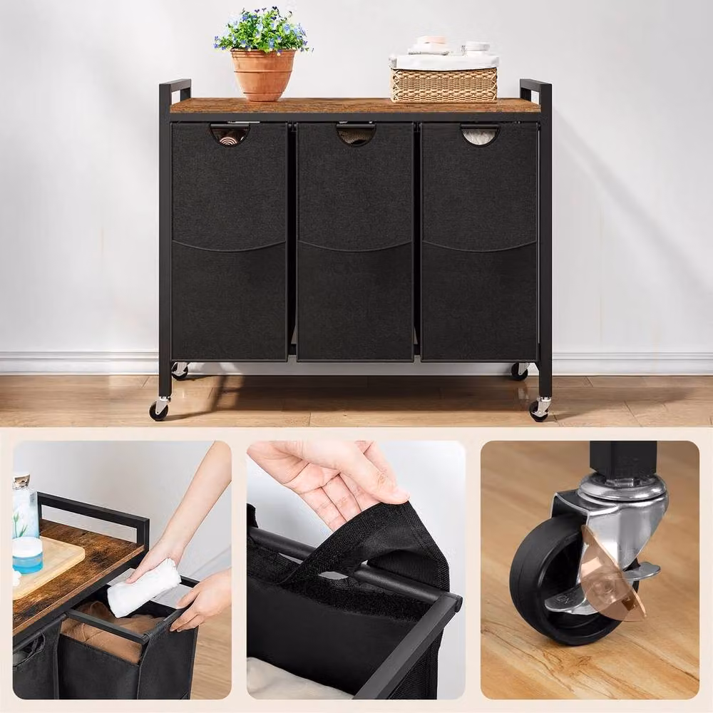 NESTLUNE 3-Compartment Laundry Sorter Basket with Removable Bags in Black – 4