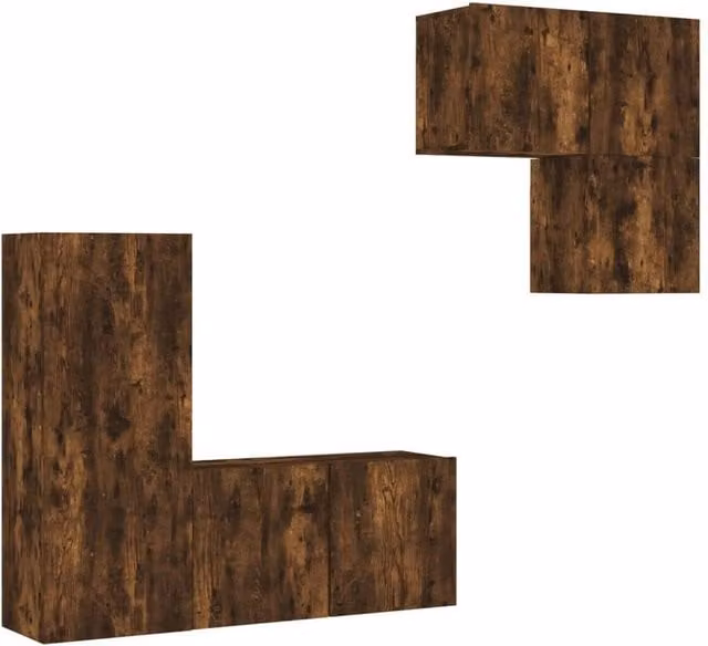 Berkfield Home 4 Piece Modern Wall Mounted TV Unit Set in Smoked Oak Brown Engineered Wood