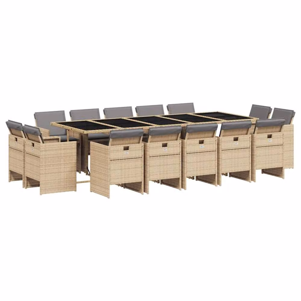 Berkfield Modern Rectangular Garden Dining Set with Folding Glass Top and Beige Polyrattan Details – 2