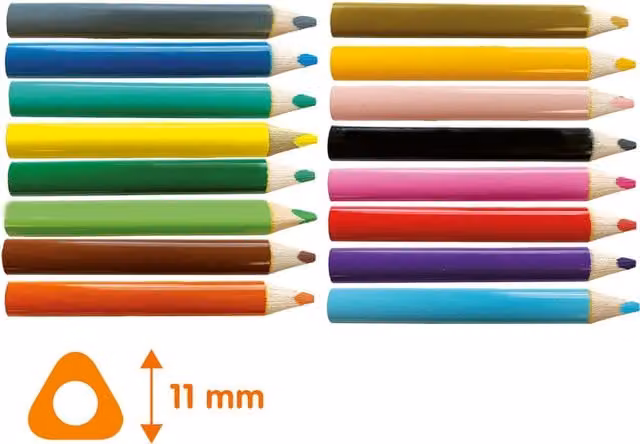 SES Triangular Grip Colouring Pencils, 16 Pieces, Multicolour