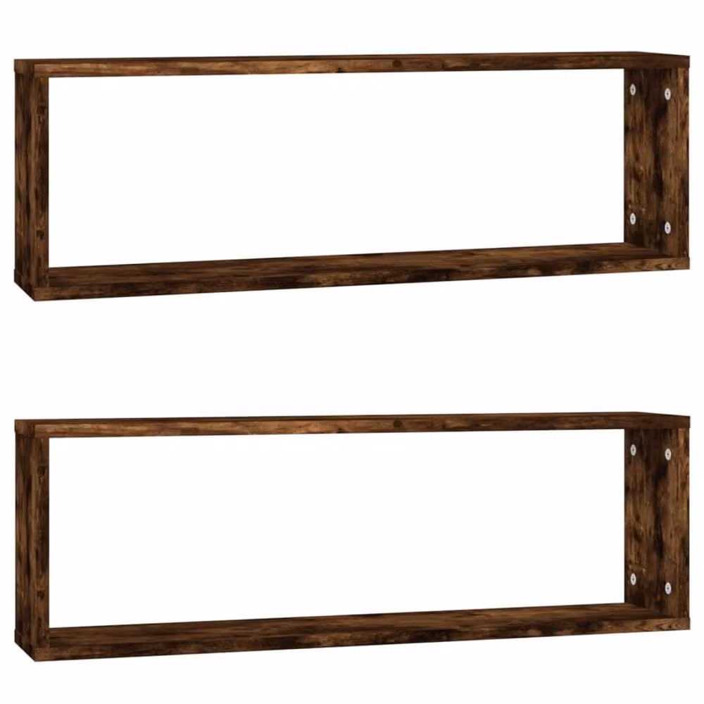 Berkfield Home Wall Mounted Cube Shelves, 2 Piece Set, Smoked Oak Brown, W: 80 cm, D: 26.5 cm, H: 15 cm – 3