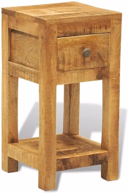 Berkfield Home Rustic Solid Mango Wood Nightstand with 1 Drawer, Brown, W/D/H: 30.0 x 30.0 x 58.0 cm – 1