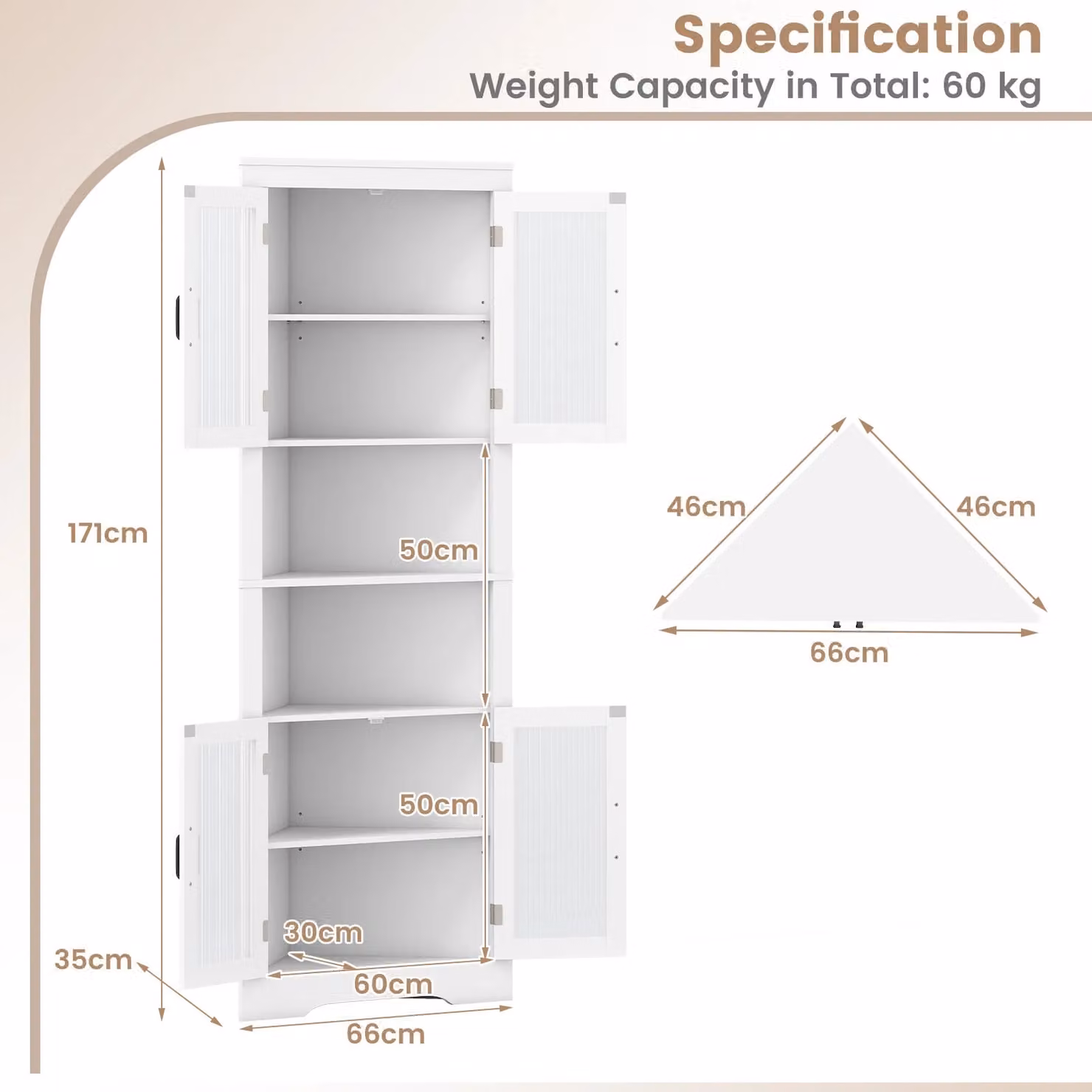 Costway White Wooden Corner Buffet Cabinet with Glass Doors and Internal Shelves, Height: 171 cm – 1