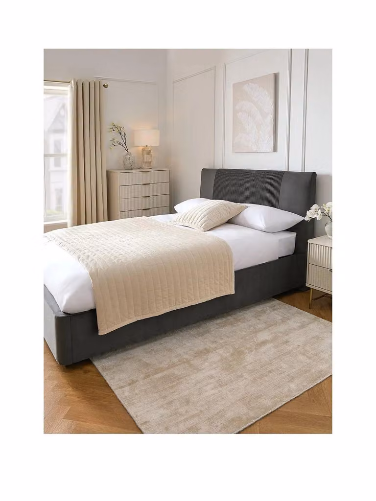 Very Home Serenity Modern Velvet Upholstered Lift Up Ottoman Double Bed in Grey, W/D/H: 140 x 200 x 111 cm