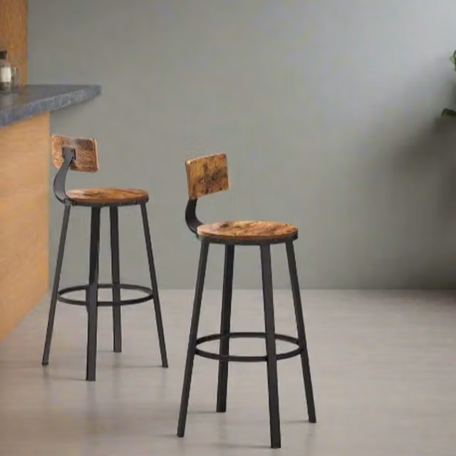 Modcraft Set of 2 Industrial Bar Stools with Backrests in Brown