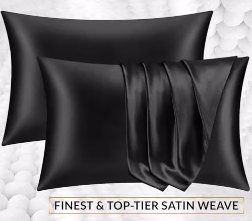 Pamposh Satin Silk Pillowcases 2 Pack in Midnight Black with Envelope Closure, W/D/H: 50 x 75 x 0 cm – 3