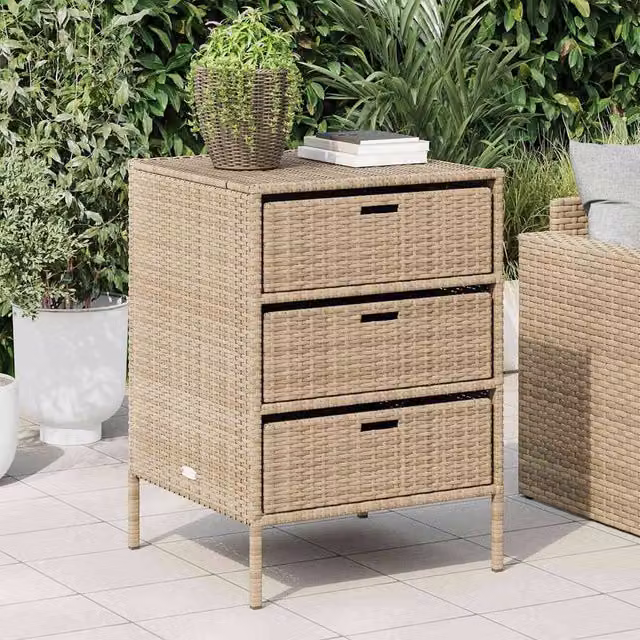 Berkfield Home Garden Storage Cabinet in Beige Poly Rattan and Steel, W/D/H: 55 x 59 x 80 cm
