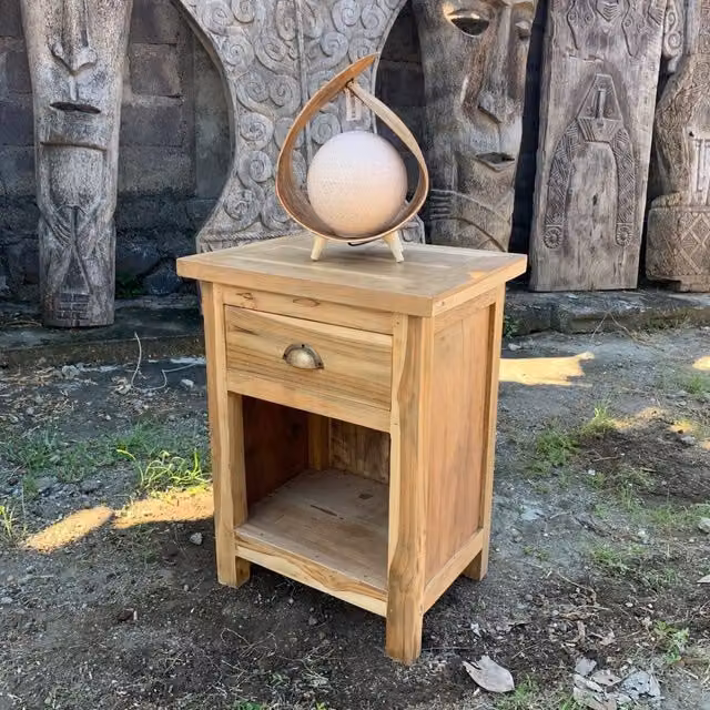 Handmade Rustic Brown Recycled Teak Bedside Table