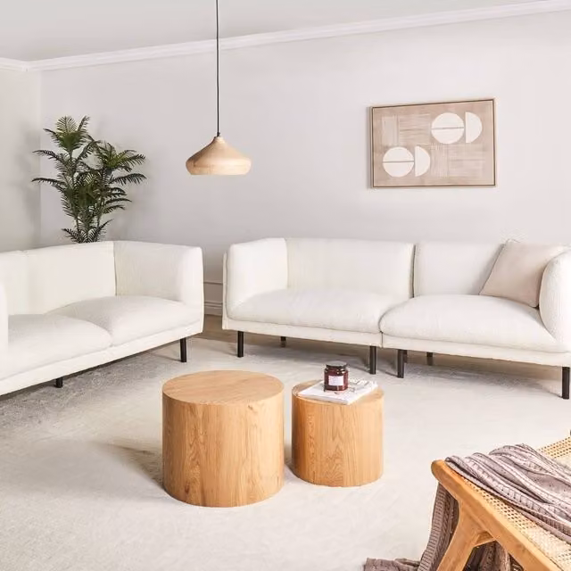 Wyld and Coco 5-Seater Boucle Sofa Set in White with Chrome Metal Legs