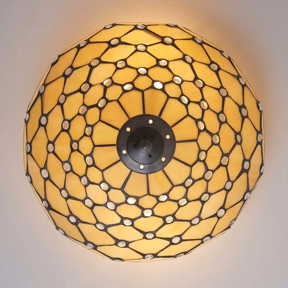 Loops Tiffany Amber Glass Semi Flush Ceiling Light with Geometric Inverted Shade – 2