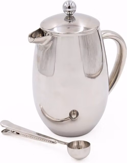 La Cafetiere 2-Piece Silver Stainless Steel 8-Cup French Press and Coffee Measuring Spoon Set
