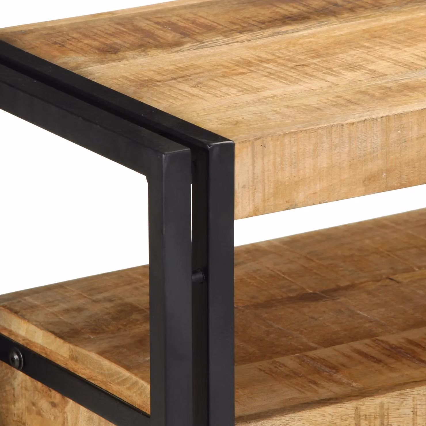 Berkfield Home Industrial End Tables in Black and Brown, Solid Mango Wood and Metal, W: 120 cm, D: 33 cm, H: 75 cm – 4