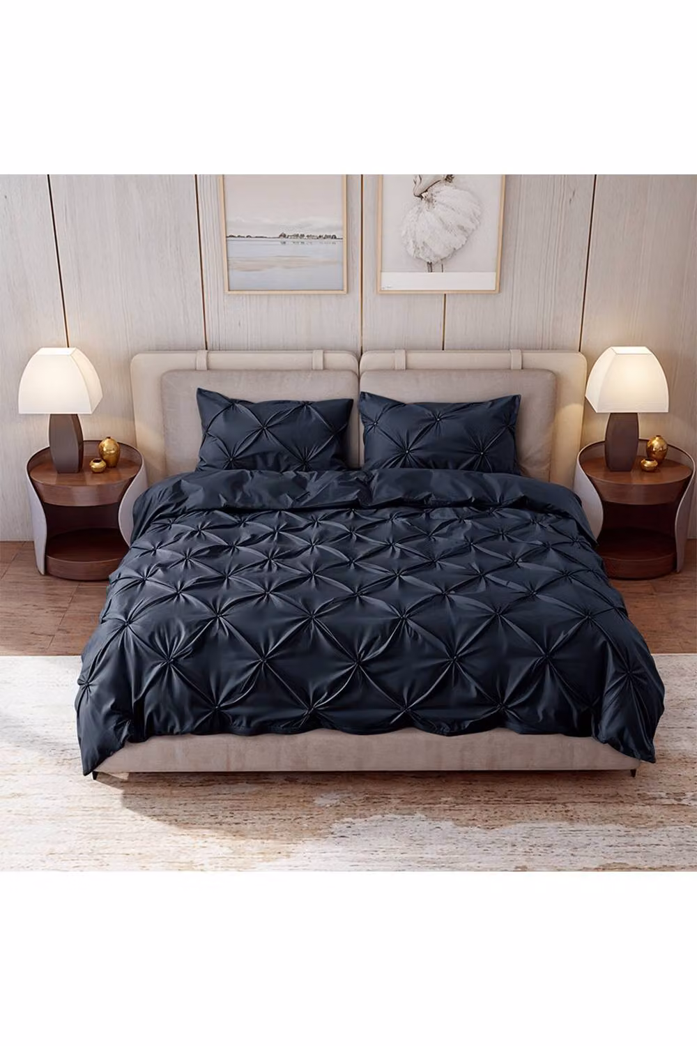 Living and Home Textured Pinch Pleat 3 Piece Duvet Cover and Pillowcase Set in Dark Grey, King Size (180 x 200 cm) – 2