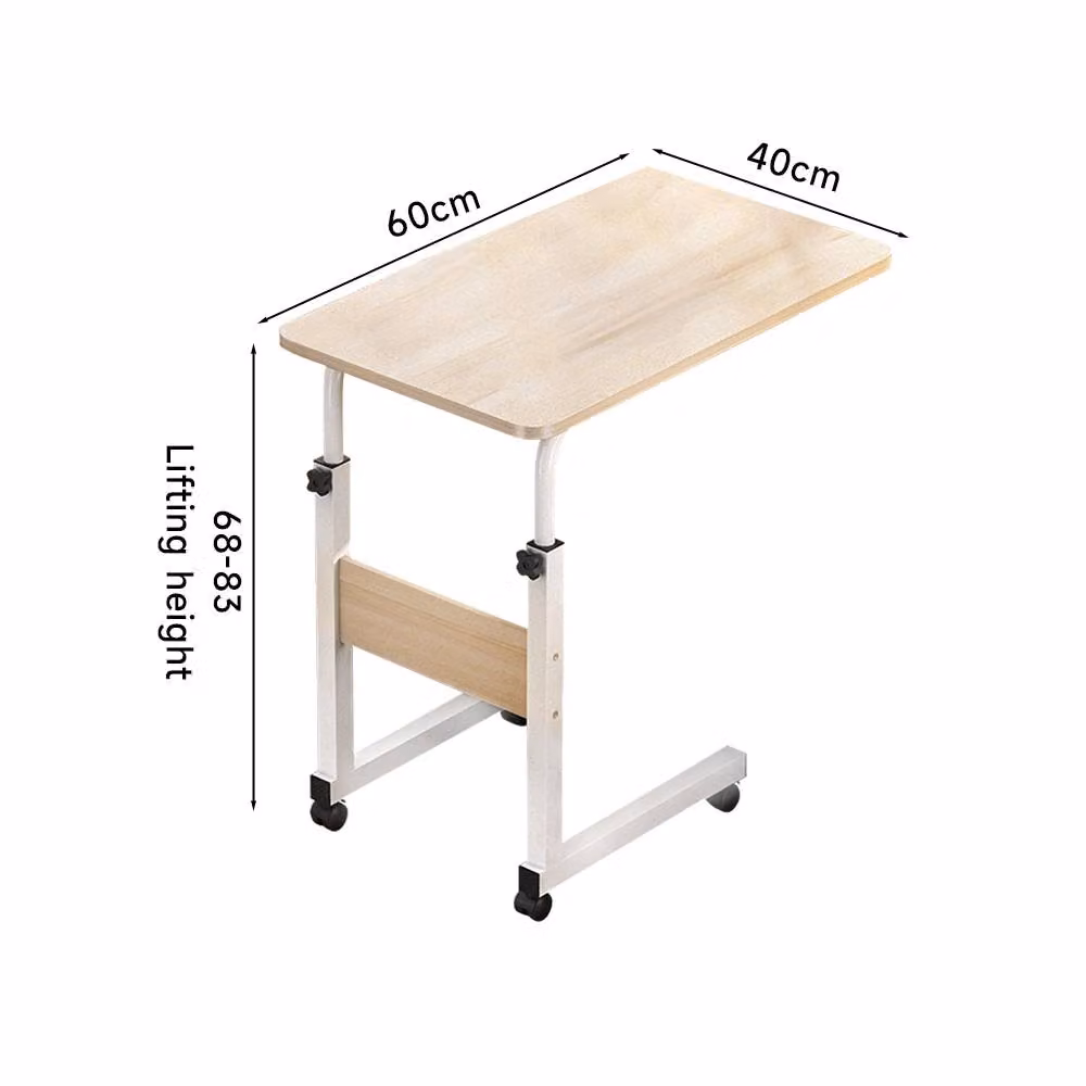 Living and Home Height Adjustable Mobile Overbed Desk with Wheels in Beige – 4