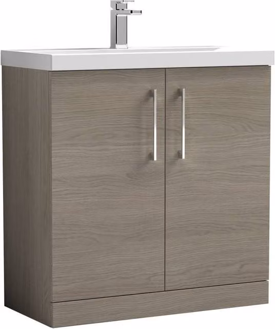 Balterley Solace Oak Floor Standing Bathroom Vanity Unit with Basin and 2 Soft Close Doors, Brown, W: 80 cm, D: 85 cm, H: 80 cm