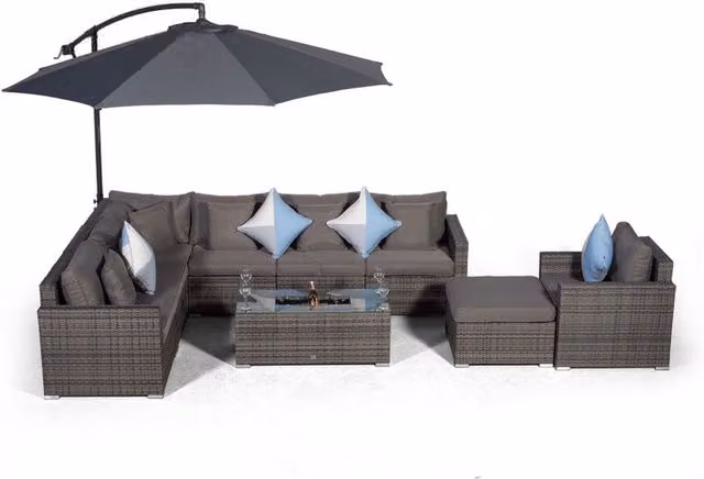 Giardino Havana 7 Seat Rattan Sofa and Armchair Set with Ice Bucket Table in Grey and Brown