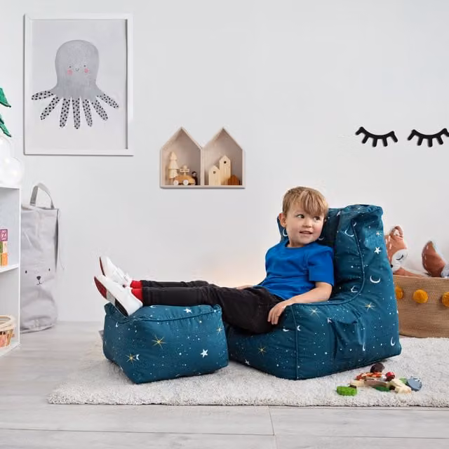 Ready Steady Bed Kids Bean Bag Armchair with Footstool in Turquoise