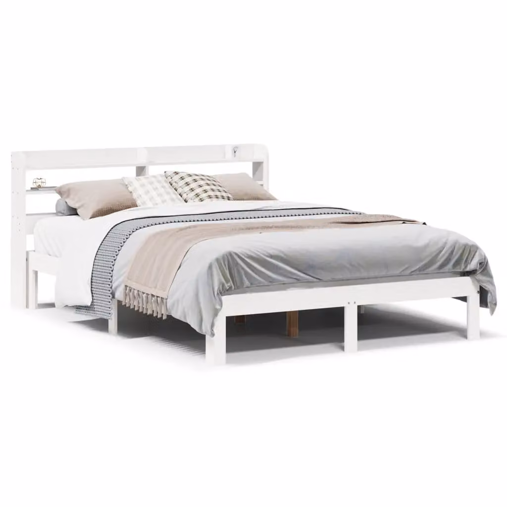 Berkfield Home White Pine Wood Bed Frame with Headboard and Side Compartments, W/D/H: 160 x 200 cm – 2