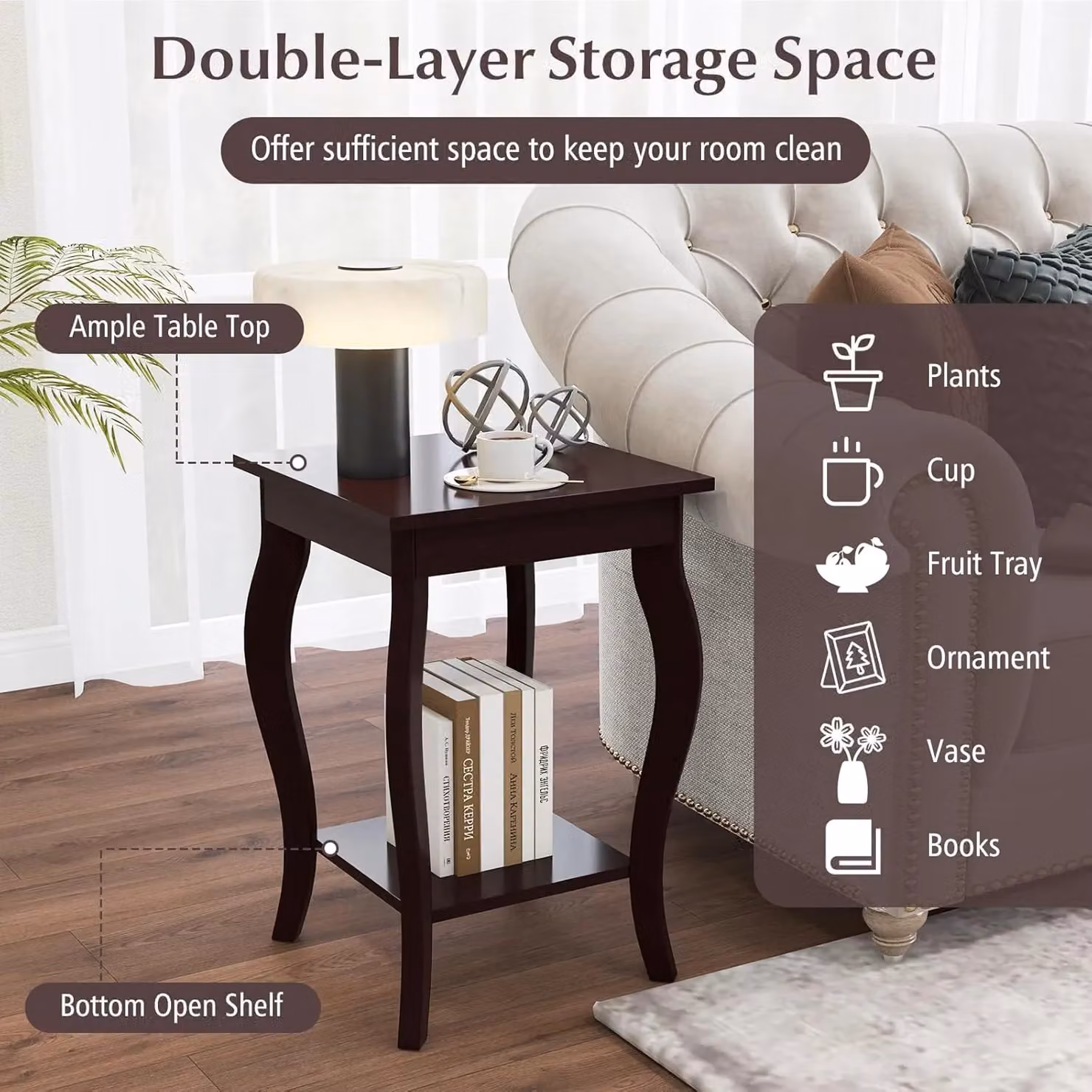 Gymax Set of 2 Modern 2-Tier Square Accent End Tables with Curved Legs in Brown – 4