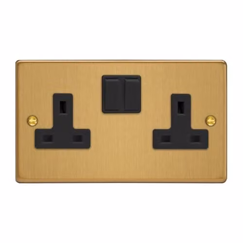 Varilight 2-Gang 13A Double Pole Flush Switched Socket in Gold Brass