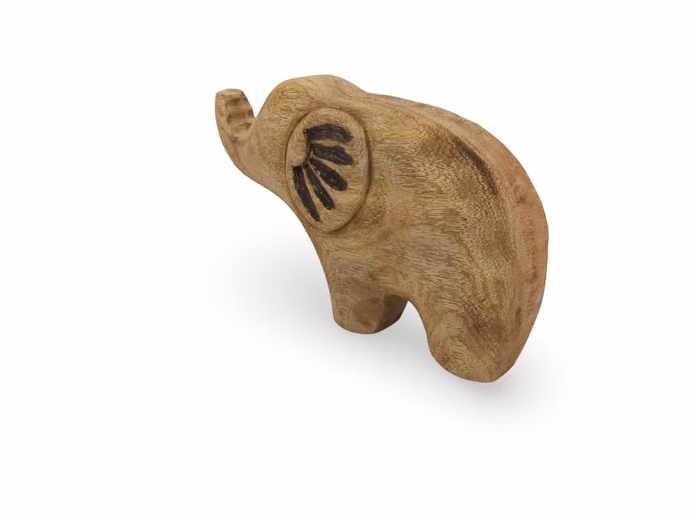Elm Home And Garden Mango Wood Elephant Sculpture, Brown Hand-Carved Decorative Ornament, H 37.0 x W 25.0 x D 7.0 cm – 2