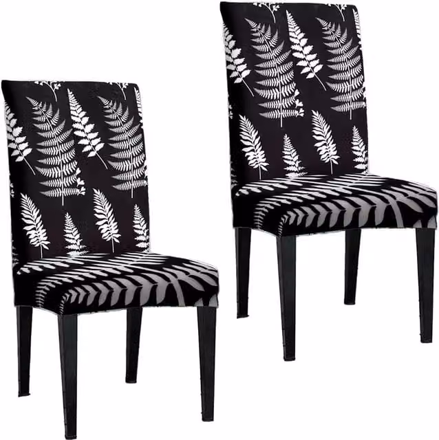 Roseley Pack of 2 Black Graphic Pattern Dining Chair Stretch Covers