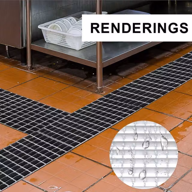 Livingandhome Steel Enamel Outdoor Drain Cover Grille in Silver or Black, Width: 50 cm
