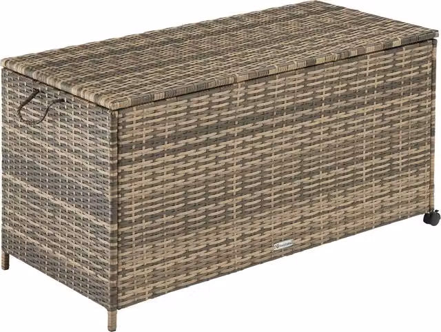 tectake Rattan Storage Box with Wheels in Beige and Brown