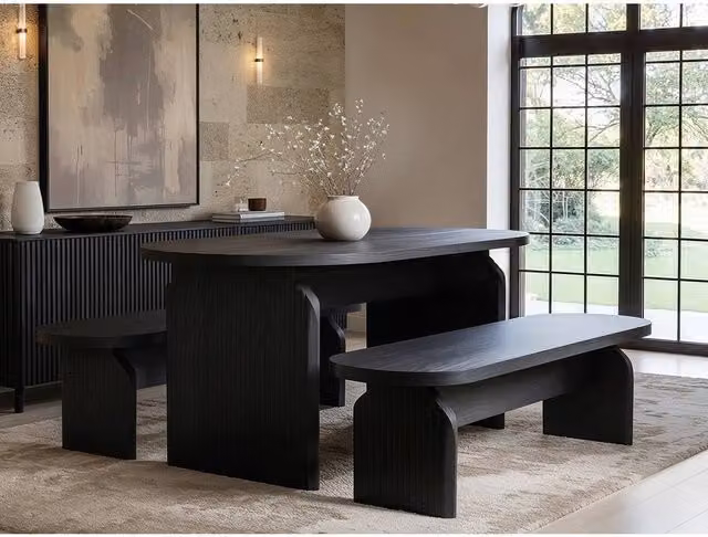 Solace+Co Varm Black Extendable Oval Dining Table and Bench Set