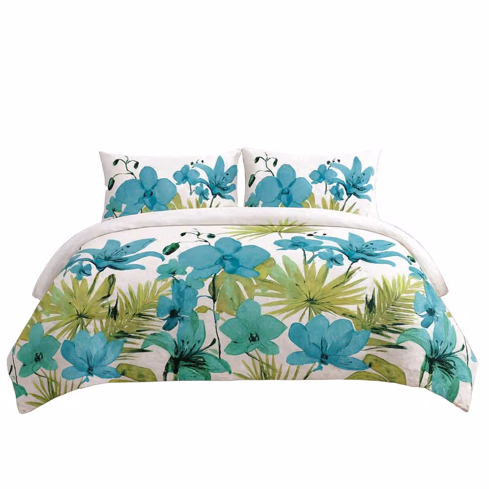 Snug City Floral Design Polycotton Duvet Cover and Pillowcase Set in Petrol Multicolour, W/D/H: 180 x 200 cm – 2