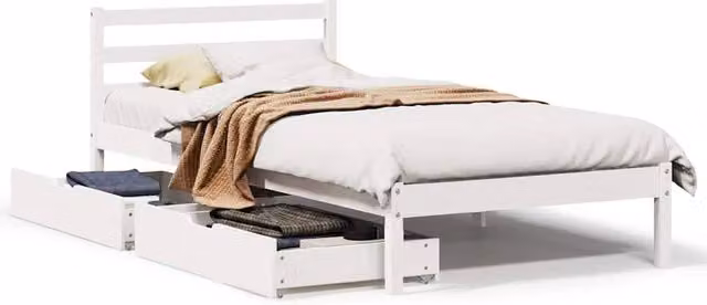 Berkfield Home White Solid Wood Pine Bed Frame W/D/H: 90 x 200 cm